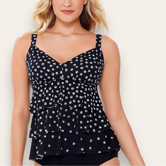 Swim Solutions Galactica Print Triple Tiered Tankini Top - Picture 3 of 8